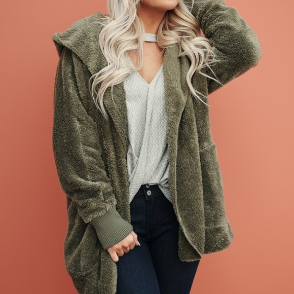 GREEN FLEECE HOODIE OOOOH SO SOFT teddy - Picture 2 of 4